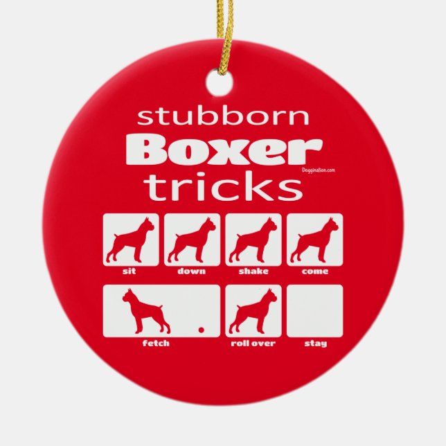 Ornamento De Cerâmica Truques de Boxer Stubborn (Frente)