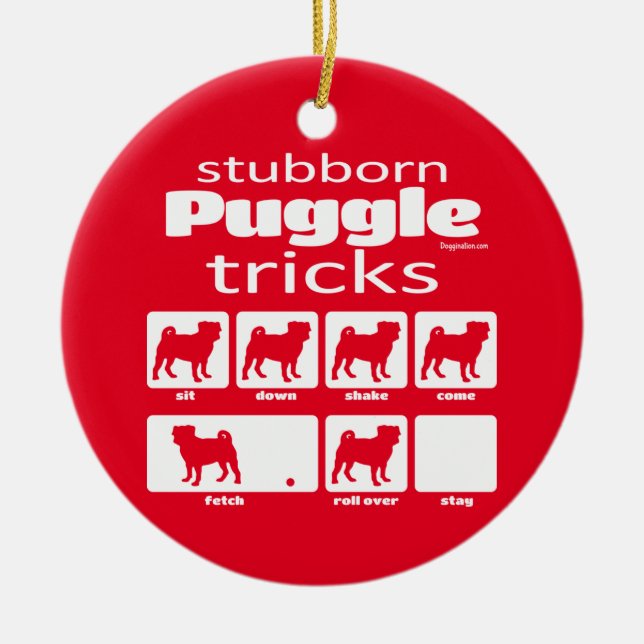 Ornamento De Cerâmica Truques de Puggle Stubborn (Frente)