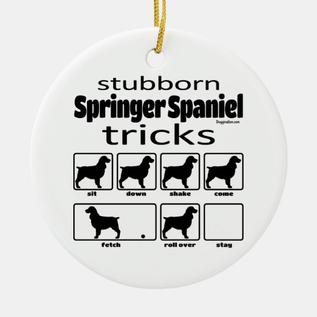 Ornamento De Cerâmica Truques Stubborn Springer Spaniel (Frente)