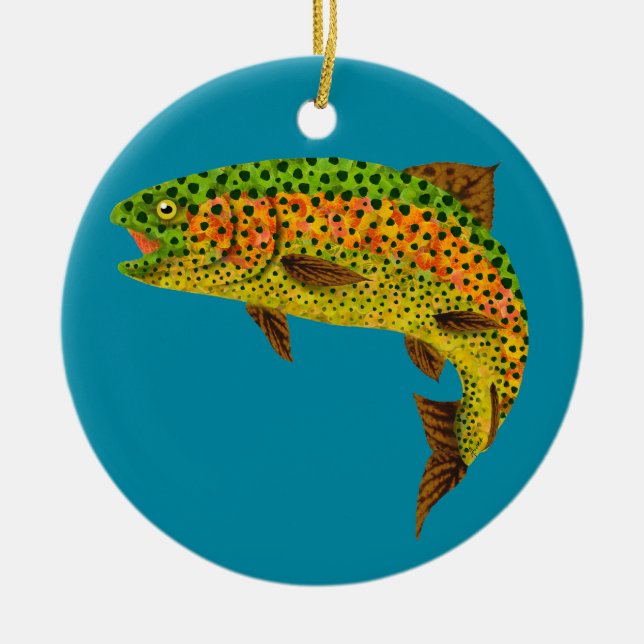 Ornamento De Cerâmica Truta de arco-íris 1 da folha de Aspen (Frente)