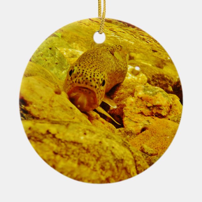 Ornamento De Cerâmica Truta em fluxo (Frente)