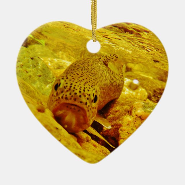 Ornamento De Cerâmica Truta em fluxo (Frente)