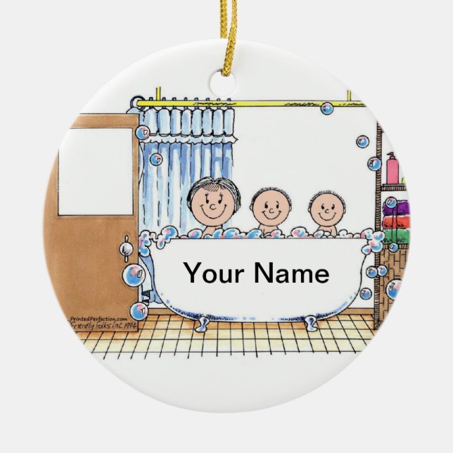 Ornamento De Cerâmica Tub Time - Duas Crianças com a Mãe (Frente)