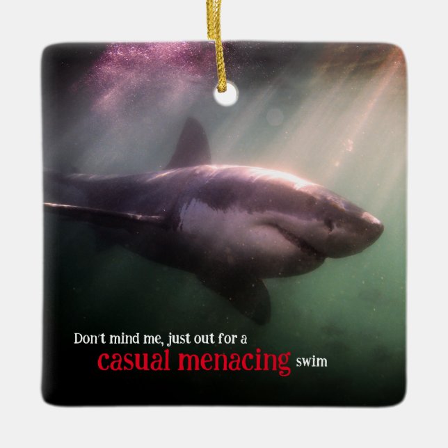 Ornamento De Cerâmica Tubarão-ponteiro branco debaixo de água (Frente)