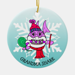 Ornamento De Cerâmica Tubarão Vovó Personalizado Adorável e Floco de