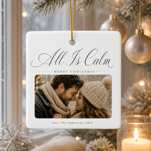 Ornamento De Cerâmica Tudo Está Calmo Foto Personalizada de Casal Natal