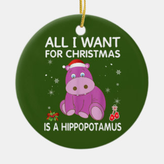 Ornamento De Cerâmica Tudo O Que Quero É Um Hippo Feliz Xmas