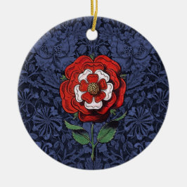 Ornamento De Cerâmica Tudor Rosa Vermelho e Branco