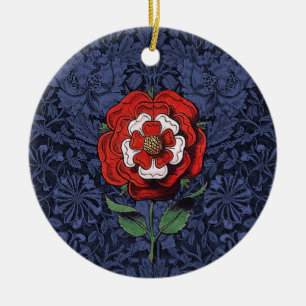 Ornamento De Cerâmica Tudor Rosa Vermelho e Branco