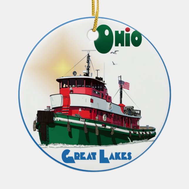 Ornamento De Cerâmica Tugboat Ohio (Frente)