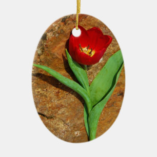 Ornamento De Cerâmica Tulipa Amarela e Vermelha