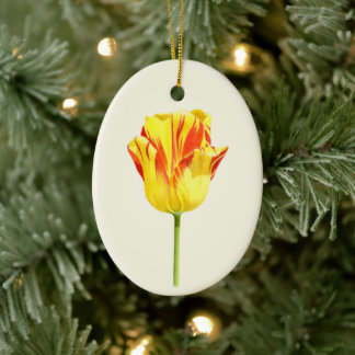Ornamento De Cerâmica Tulipa amarela e vermelha