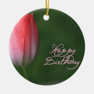 Ornamento De Cerâmica tulipa vermelha de feliz aniversário