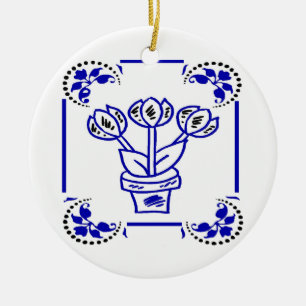 Ornamento De Cerâmica Tulipas Azuis Neerlandesas
