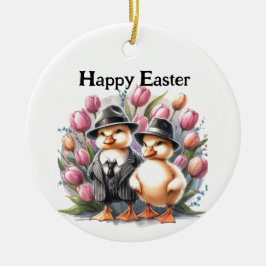 Ornamento De Cerâmica Tulipas de Páscoa Engraçadas e Vintage