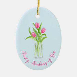 Ornamento De Cerâmica Tulipas na água Floral Aquarela Pintada à Mão