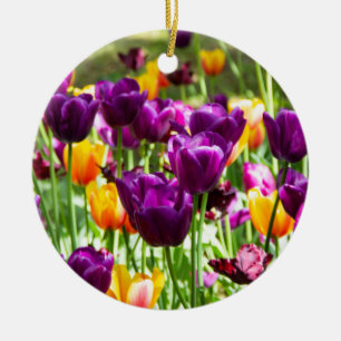 Ornamento De Cerâmica Tulipas púrpura e amarelas cúbicas