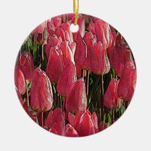 Ornamento De Cerâmica Tulipas Rosa Floral