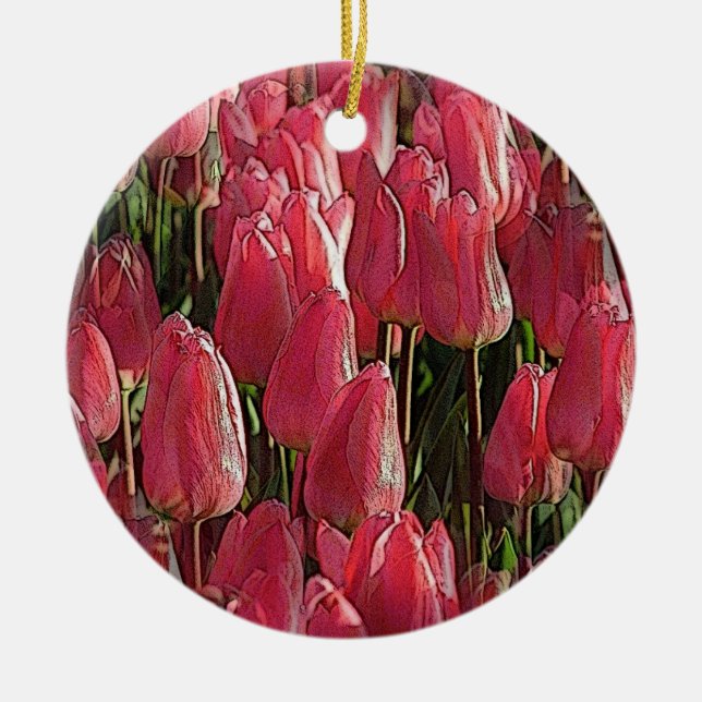 Ornamento De Cerâmica Tulipas Rosa Floral (Frente)