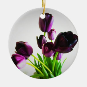 Ornamento De Cerâmica Tulipas Roxas Escuras
