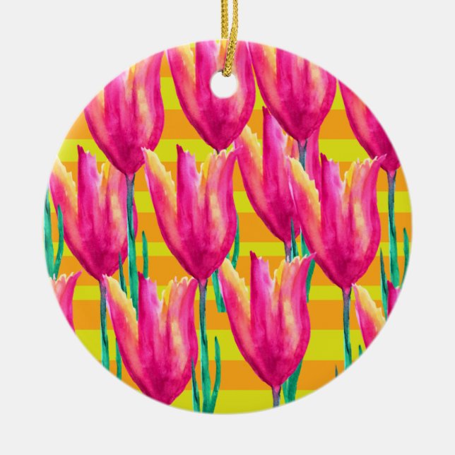 Ornamento De Cerâmica Tulips Holandês, Stripes Circle Ornament (Frente)