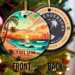 Ornamento De Cerâmica Tulum Mexico Palm Tree Souvenir<br><div class="desc">Tulum Mexico Vintage 60s Souvenirs. Praia do Tulum Mexico - Retro Tropical Palm Tree 60s Souvenirs Vintage design faz um excelente de Natal ou presente de aniversário para fãs da praia do Tulum Beach. A design de vibração do verão é um presente perfeito para amantes de viagem e fãs de...</div>