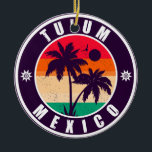 Ornamento De Cerâmica Tulum Mexico Palm Tres Viagens vintage Souvenirs<br><div class="desc">Praia do Tulum Mexico Vintage, 60s Souvenirs. Praia do Tulum Mexico - Retro Tropical Palm Tree 60s Souvenirs Vintage design faz um excelente de Natal ou presente de aniversário para fãs da praia do Tulum Beach. A design de vibração do verão é um presente perfeito para amantes de viagem e...</div>