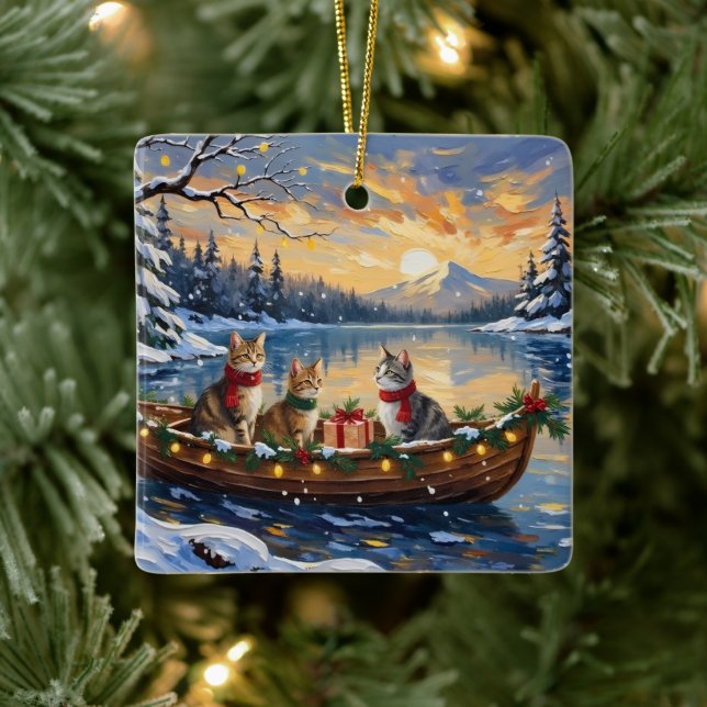 Ornamento De Cerâmica Turkish Angora Cat Christmas Boat Holiday (Árvore)