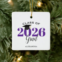 Ornamento De Cerâmica Turma de Graduados de 2026 Roxo Moderno