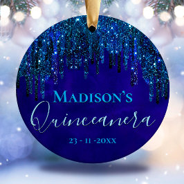Ornamento De Cerâmica Turquesa azul-branca Unicórnio Glitter Quinceanera