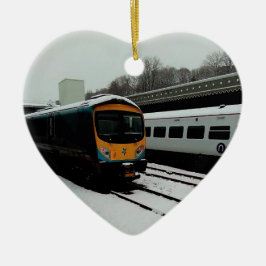 Ornamento De Cerâmica Turquesa e comboio amarelo