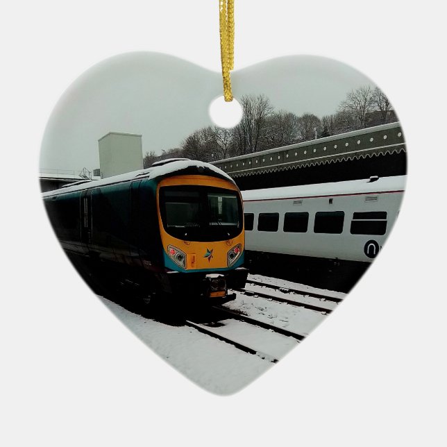 Ornamento De Cerâmica Turquesa e comboio amarelo (Frente)