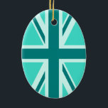 Ornamento De Cerâmica Turquesa e União Teal Jack 2<br><div class="desc">Padrão colorido de cruzes baseado na bandeira da União em tons de aqua,  turquesa e lacete. aqua turquesa teal colorida "jack sindical" cruza o padrão</div>