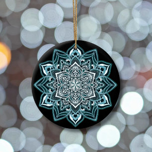 Ornamento De Cerâmica Turquesa Floco de Neve a preto