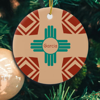 Ornamento De Cerâmica Turquesa Zia Tribal Brown Tan