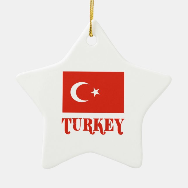 Ornamento De Cerâmica Turquia e bandeira turca (Frente)