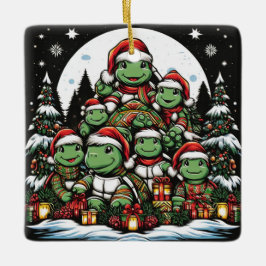 Ornamento De Cerâmica Turtle está feliz com presentes de Natal