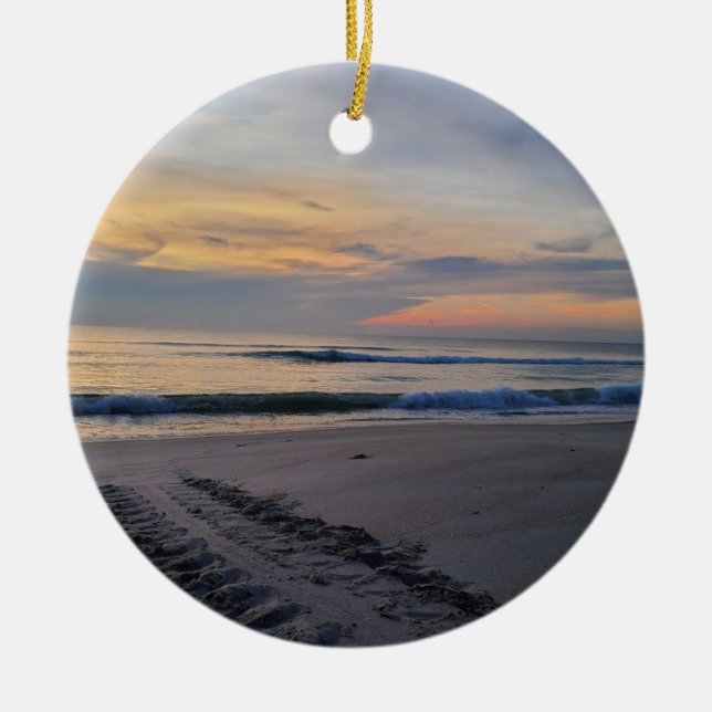 Ornamento De Cerâmica Turtle Tracks no Sunrise (Frente)