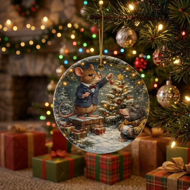 Ornamento De Cerâmica Tux & Twitch Winter Woodland (Criador carregado)