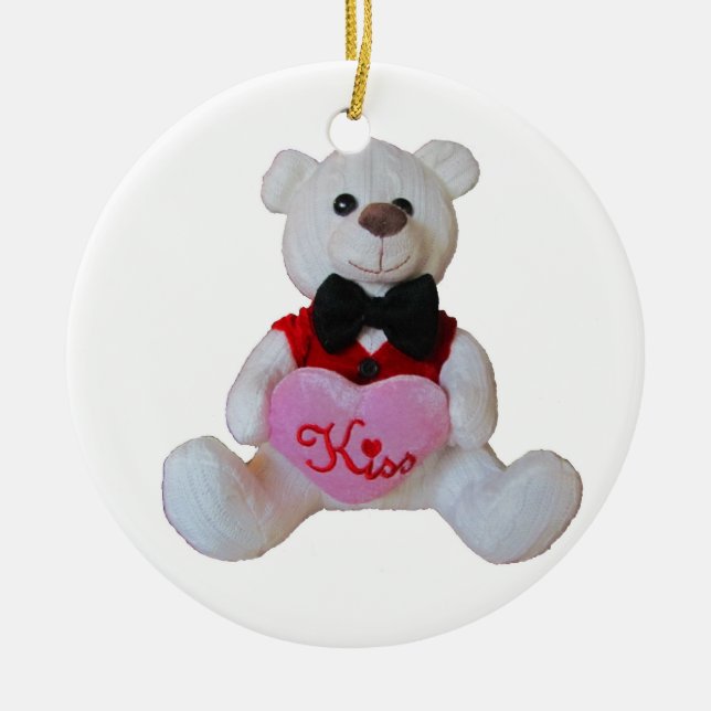 Ornamento De Cerâmica Tuxedo Bear tem um Beijo para você (Frente)
