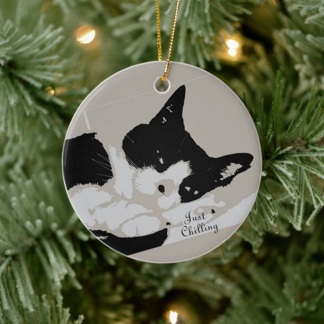 Ornamento De Cerâmica Tuxedo Cat Chiling (Árvore)