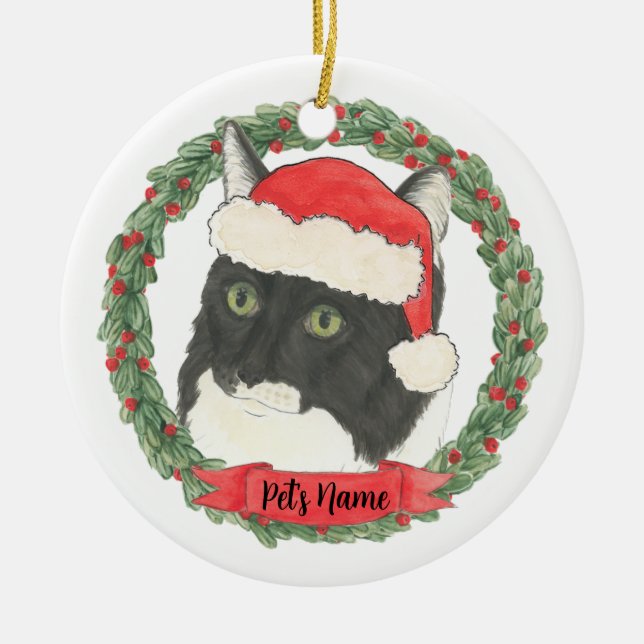 Ornamento De Cerâmica Tuxedo Ragamuffin Personalizado (Frente)