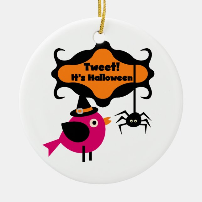 Ornamento De Cerâmica Tweet Halloween T-shirts e presentes (Frente)