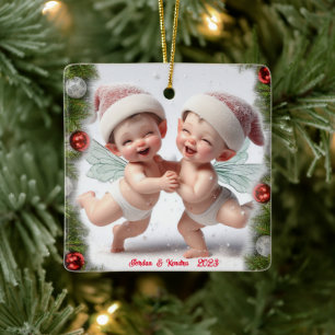 Ornamento De Cerâmica Twin Baby Christmas Fairies