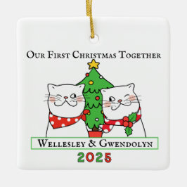 Ornamento De Cerâmica Two Cats First Christmas Together