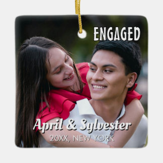 Ornamento De Cerâmica Two Hearts One Love Personalized Engagement Photo 