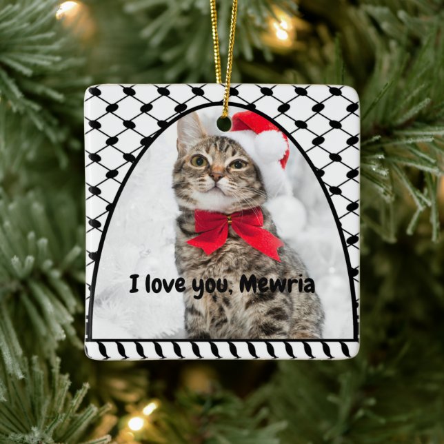 Ornamento De Cerâmica Two Photo Custom Text Keffiyeh Free Palestine (Árvore)