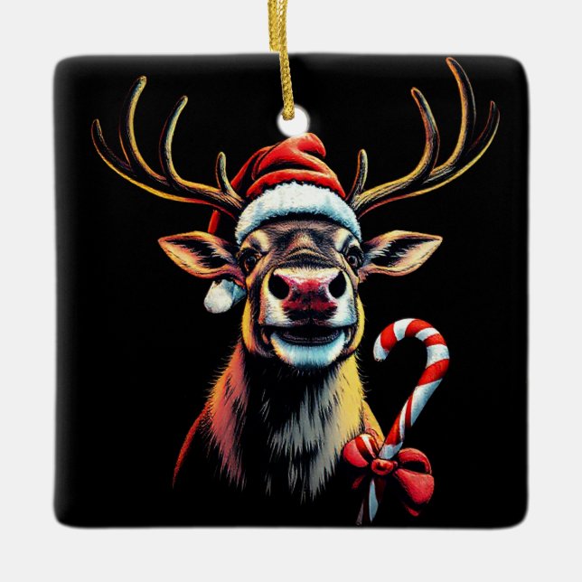 Ornamento De Cerâmica Two Sided Christmas Reindeer  (Frente)