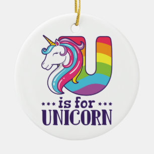 Ornamento De Cerâmica U é para Unicorn Alphabet