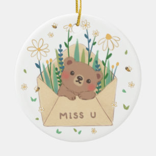 Ornamento De Cerâmica U: Urso de Teddy e Flores no Envelope